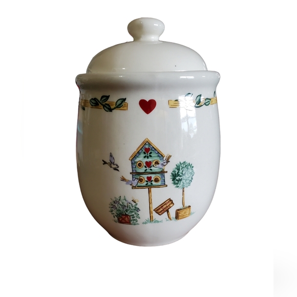 Casuals by China Pearl Other - Birdhouse Canister 7" Casuals By China Pearl Bluebirds Trees ~ Pre-Owned  W/Lid